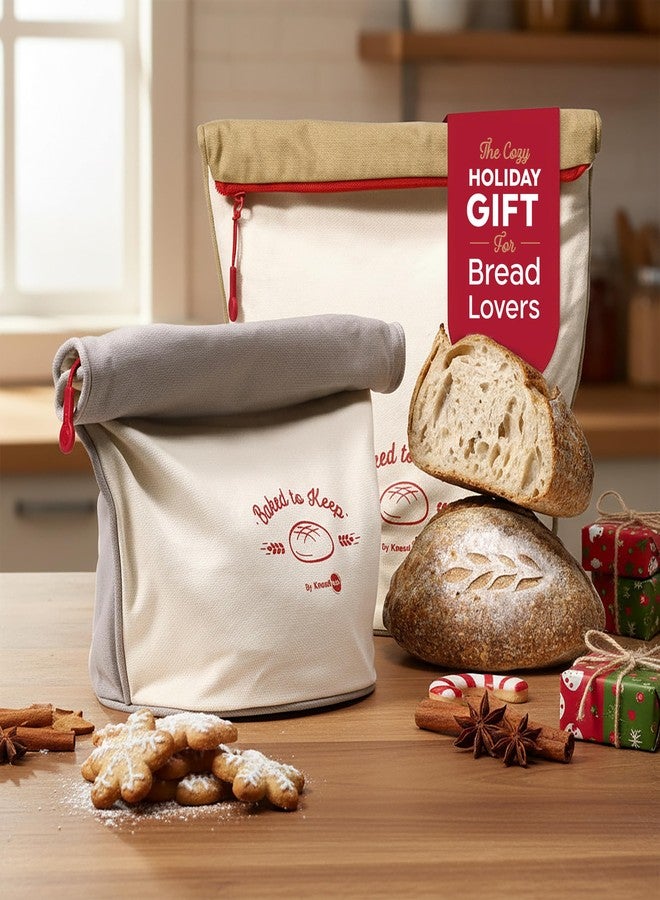 KNEADACE Bread Bags for Homemade Bread -Stylish Sourdough Bread Storage with Roll-Top Design, 100% Cotton & Food-Safe Lining, Eco-Friendly, Gift For Bakers & Home Bakers (2 Pack) - Image 2